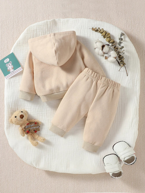 2Pcs Baby boy Autumn/ Winter Long Sleeve leisure and simplicity solid color hooded Sweatshirt +long pants Casual Set