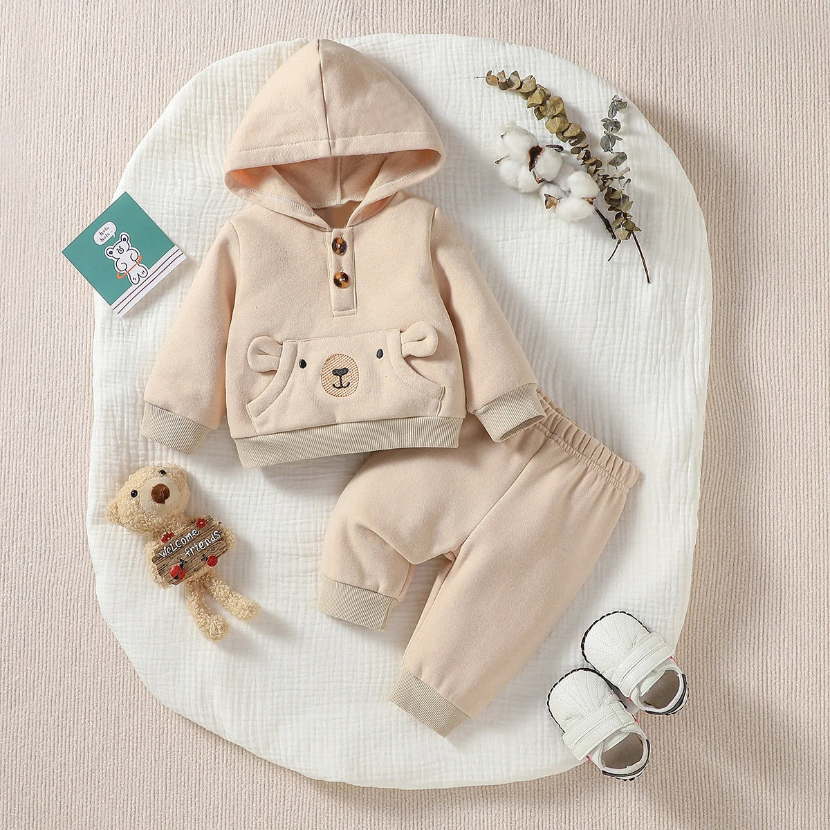 2Pcs Baby boy Autumn/ Winter Long Sleeve leisure and simplicity solid color hooded Sweatshirt +long pants Casual Set