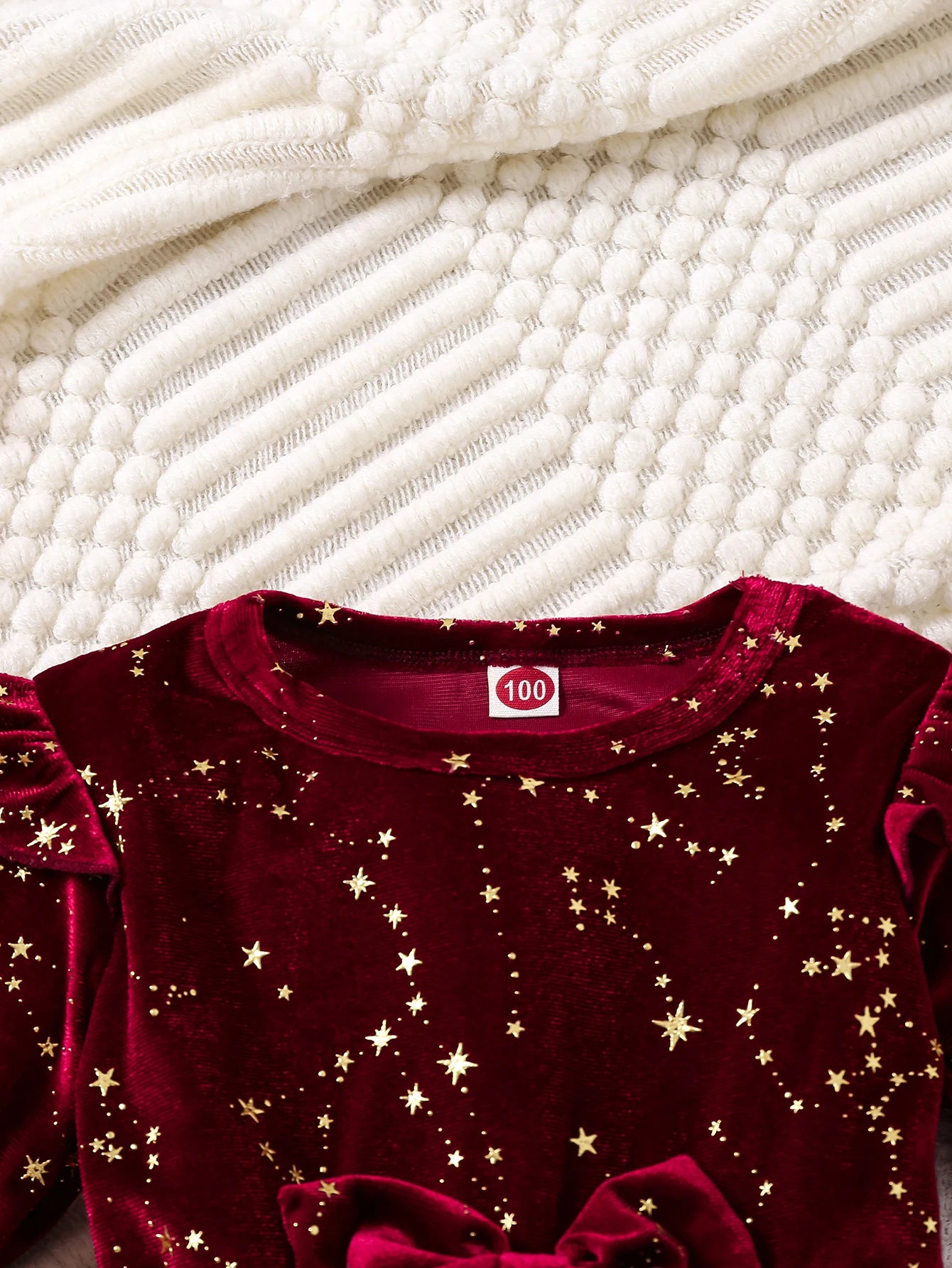 Kidsclick Girls Autumn Winter Velvet Dress – Star Print Long Sleeve Mesh Bow Princess Dress for Party