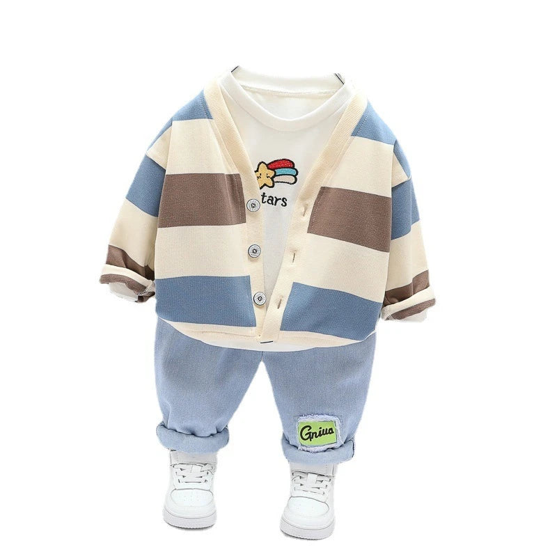 Kidsclick Boys’ 3-Piece Casual Jacket, T-Shirt & Pants Set – Spring/Autumn Toddler Tracksuit (Ages 1-5 Years)