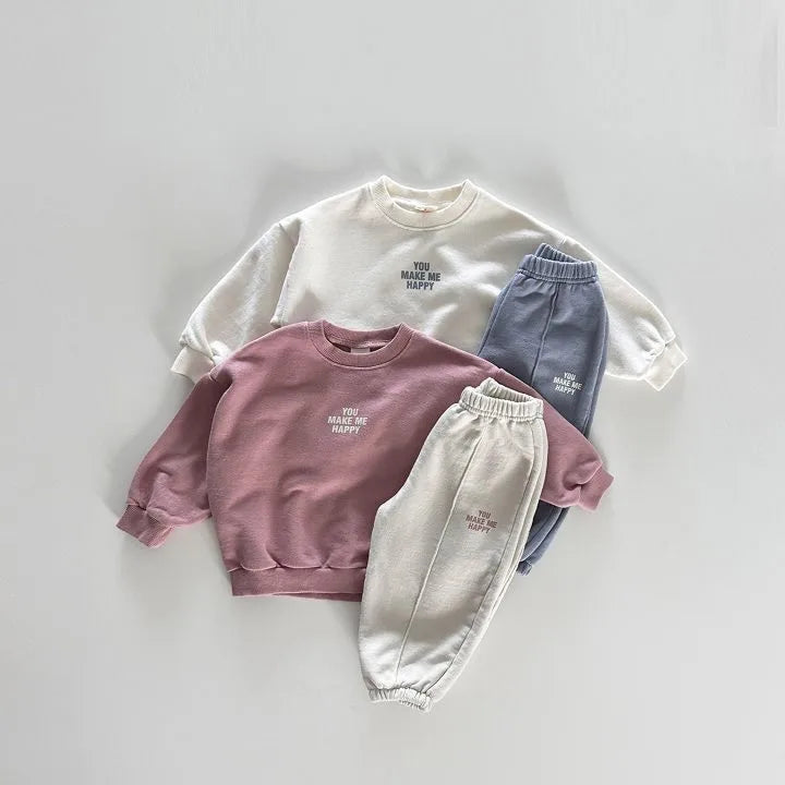 2025 Autumn Children Clothing Set Korean Boys Long Sleeve Sweater+Pants Suit Baby Girls Casual 2PCS Spring Tracksuit Leisure Set