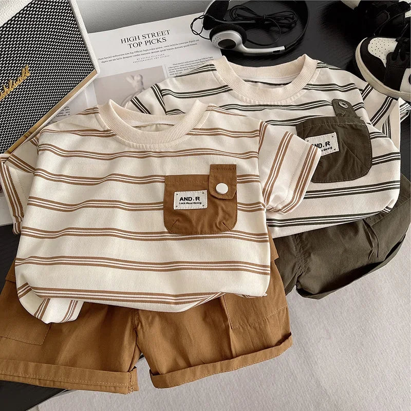 Kidsclick Kids’ Striped T-Shirt & Shorts Set – Summer 2-Piece Casual Outfit (Ages 0-5 Years)