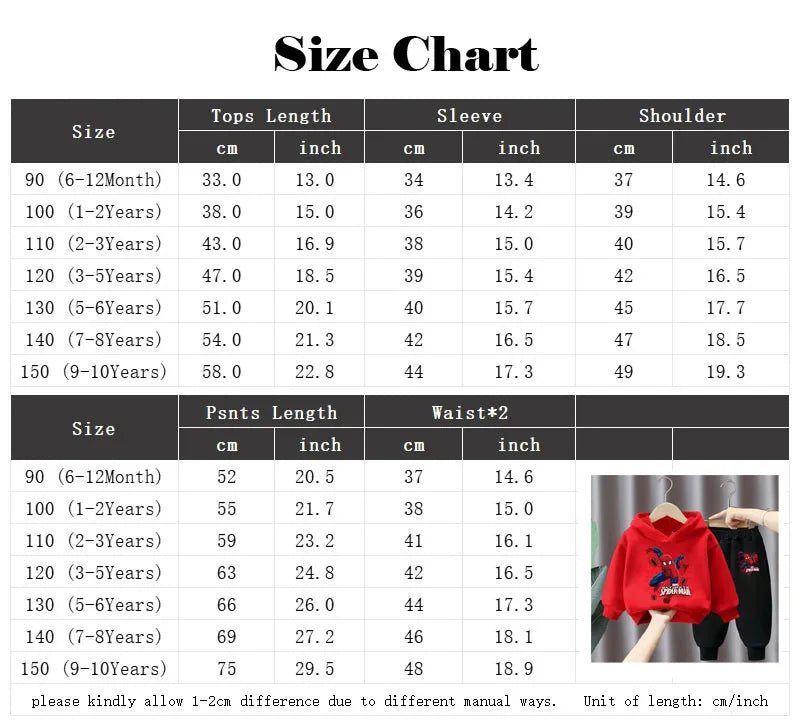 Marvel Spring Autumn Children's Clothing Sets Boys Cartoon Sweatshirt+Sweatpant 2pcs Kids Hooded Sport Pullover Set Tracksuit