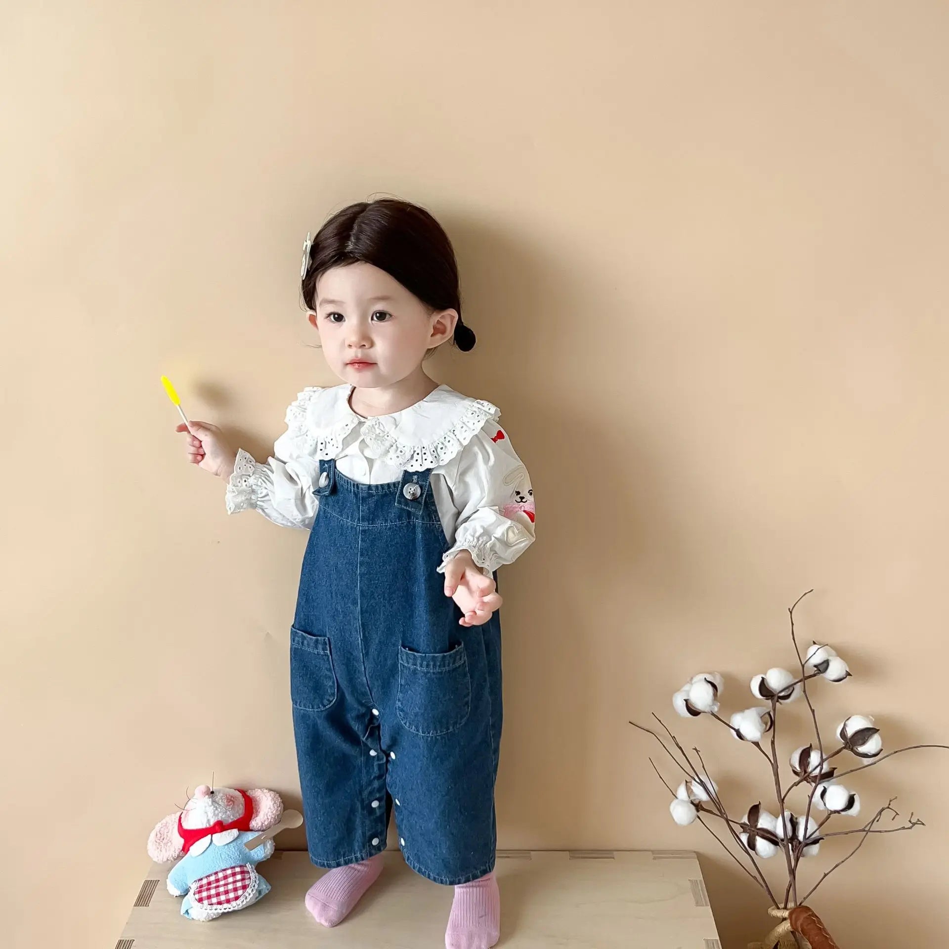 2025 Autumn New Baby Girl Sleeveless Denim Jumpsuit Toddler Girl Cute Rabbit Ear Overalls Infant Romper Kids Clothes 0-24M
