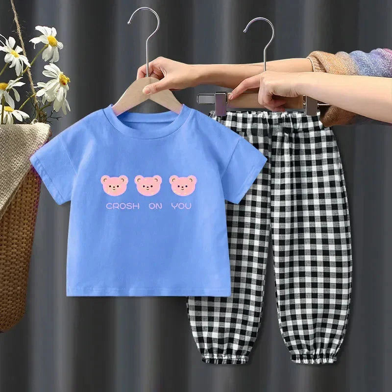 Children's Summer Suit 2024 New Kids Casual Summer Tops +pants Clothes Boys and Girls Tshirt Pants Clothes Set