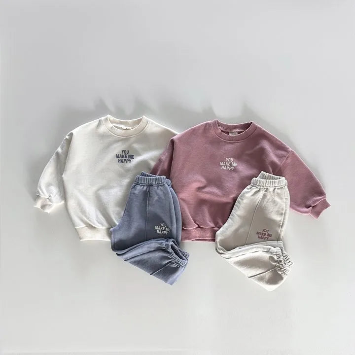 2025 Autumn Children Clothing Set Korean Boys Long Sleeve Sweater+Pants Suit Baby Girls Casual 2PCS Spring Tracksuit Leisure Set