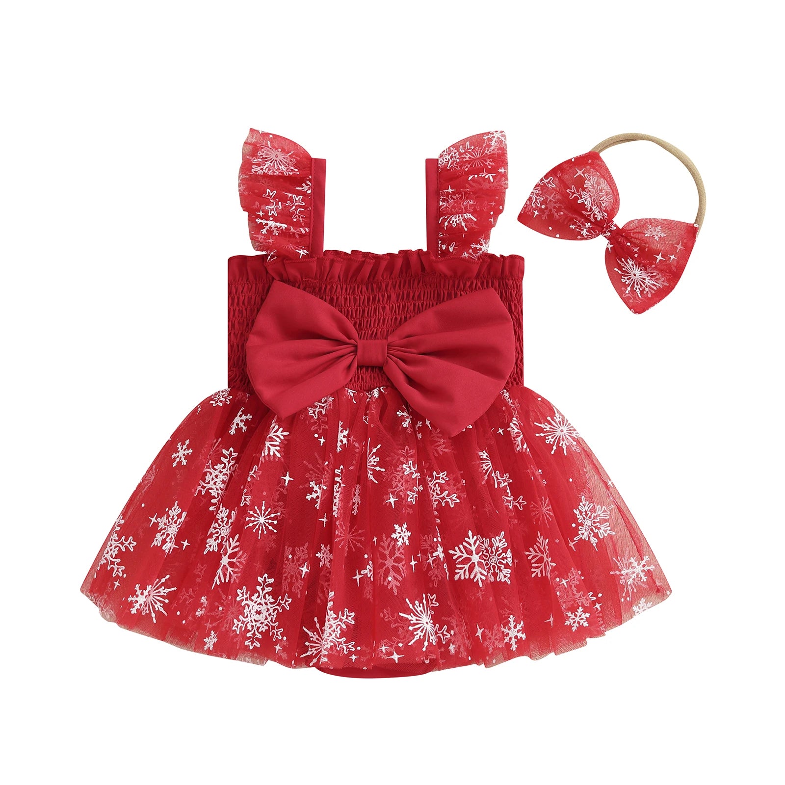 Kidsclick Baby Girls Christmas Romper Dress – Star Print Tulle Sleeveless Baby Outfit with Headband