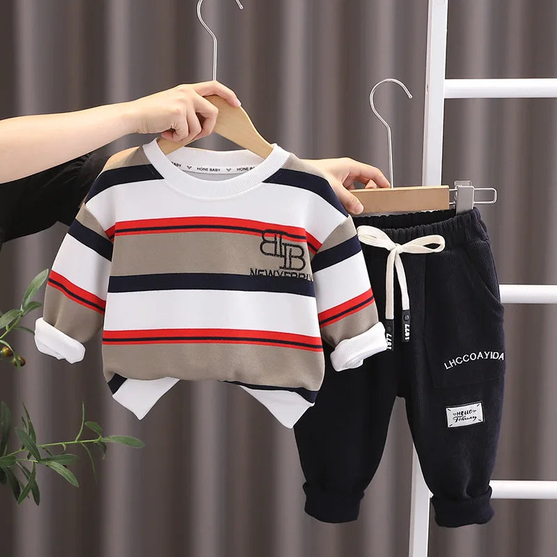 Kidsclick Toddler Boys’ 12-18 Months Christmas Two-Piece Outfit – Striped Long Sleeve Shirt & Pants Set