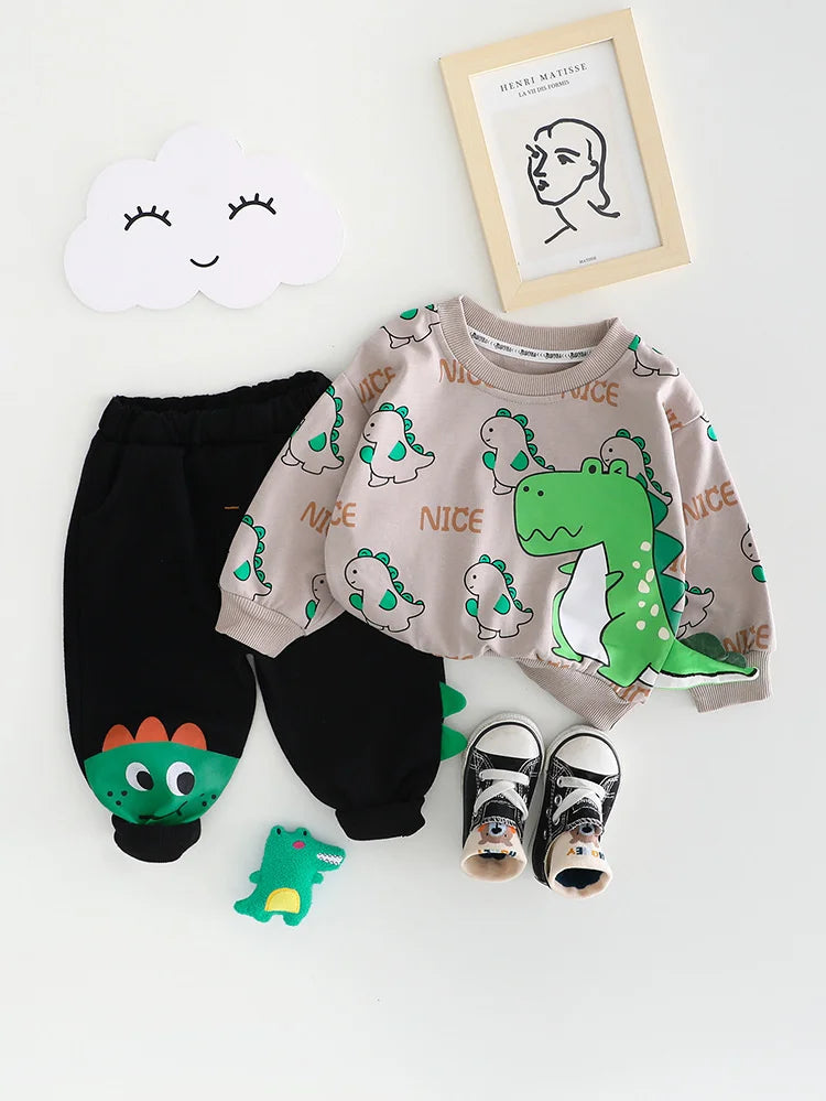 Kidsclick Kids’ Cartoon T-Shirt & Pants Set – Spring/Autumn 2-Piece Casual Outfit (Toddlers 1-5 Years)