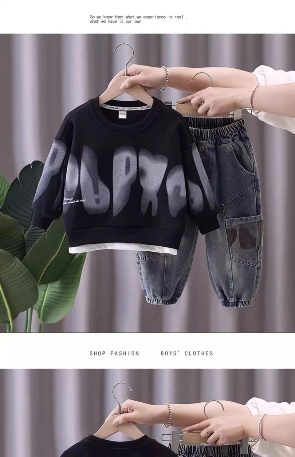 Kidsclick Boys’ Letter Print Sweatshirt & Pants Set – Spring/Autumn 2-Piece Casual Outfit (Ages 1-8 Years)