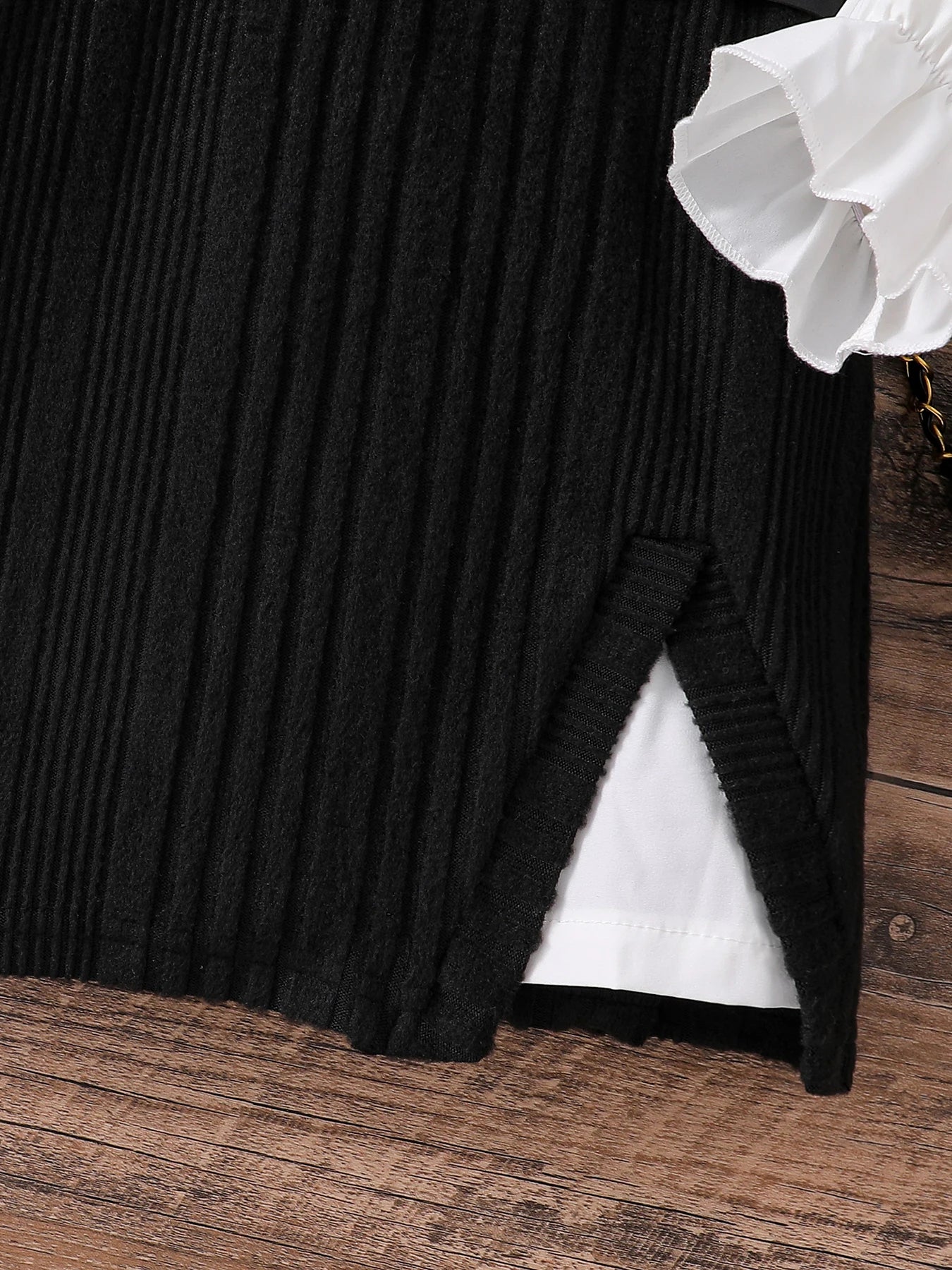 Girls Fashion Casual Dress Set Spring Autumn White Lapel Flower Sleeve Shirt Solid Color Knitted Wing Sleeve Dress