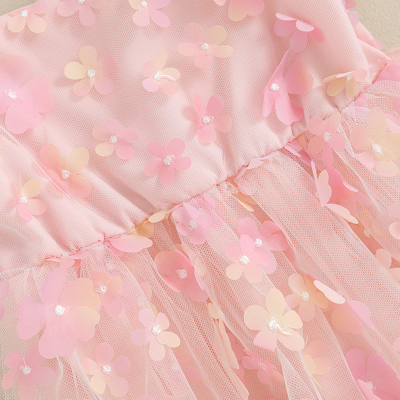 Kidsclick Baby Girls 2-Piece Summer Romper & Tulle Dress Set – Puff Sleeve 3D Flower Bodysuit with Bow Headband