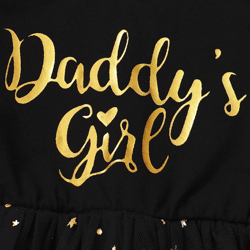 Kidsclick Baby Girl Letter Print Mesh Princess Dress – Long Sleeve Toddler Outfit