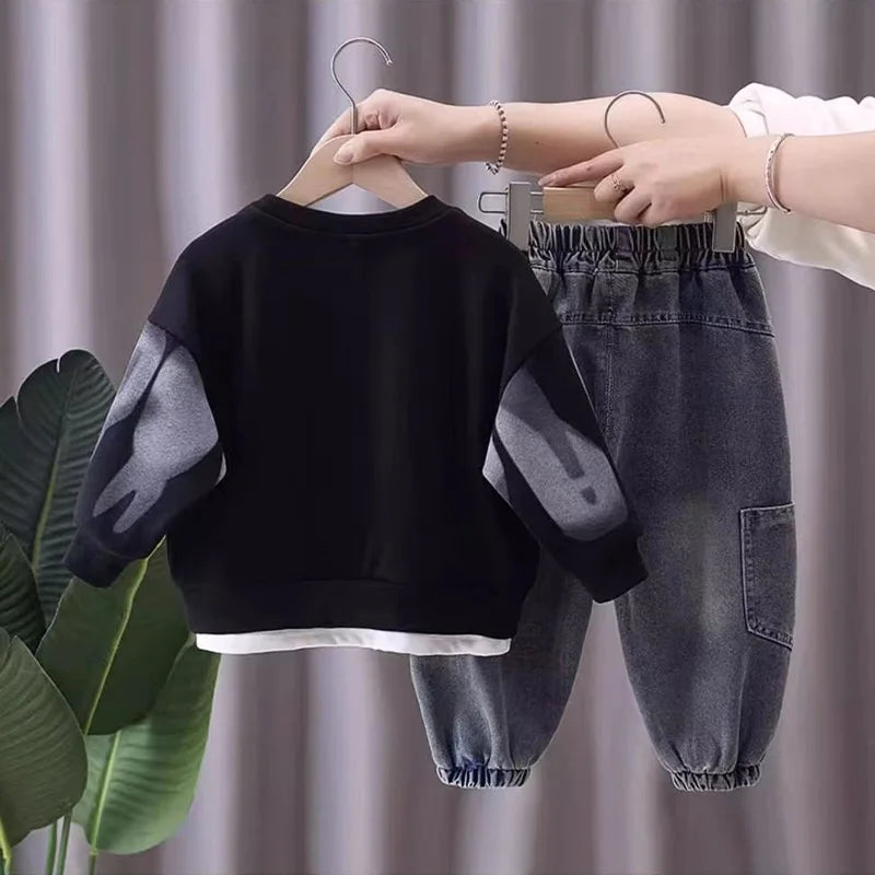 Kidsclick Boys’ Letter Print Sweatshirt & Pants Set – Spring/Autumn 2-Piece Casual Outfit (Ages 1-8 Years)