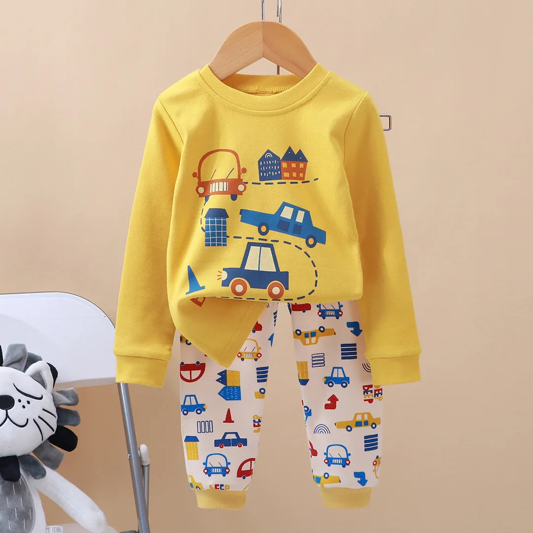 Kidsclick Kids’ Cartoon Print Cotton Pajamas – Long Sleeve 2-Piece Sleepwear Set for Spring