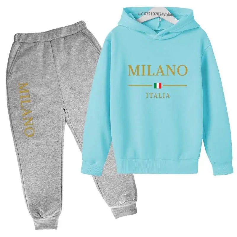 Kids Fashion Brand Letter Print 2pcs Pullover Hoodie+Pants Tracksuits 2-13 Years Boys Girls Casual Outfits Children Clothes Sets