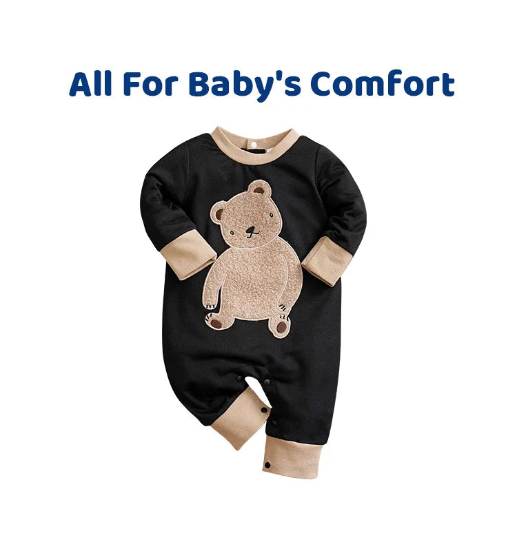 Baby Jumpsuit Cute Cartoon Teddy Bear Short Plush Embroidery Comfortable Spring And Autumn Long Sleeves 0-18m Newborn Clothes