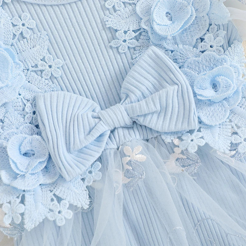 Kidsclick Baby Girl 3D Flower Embroidered Romper Dress with Headband