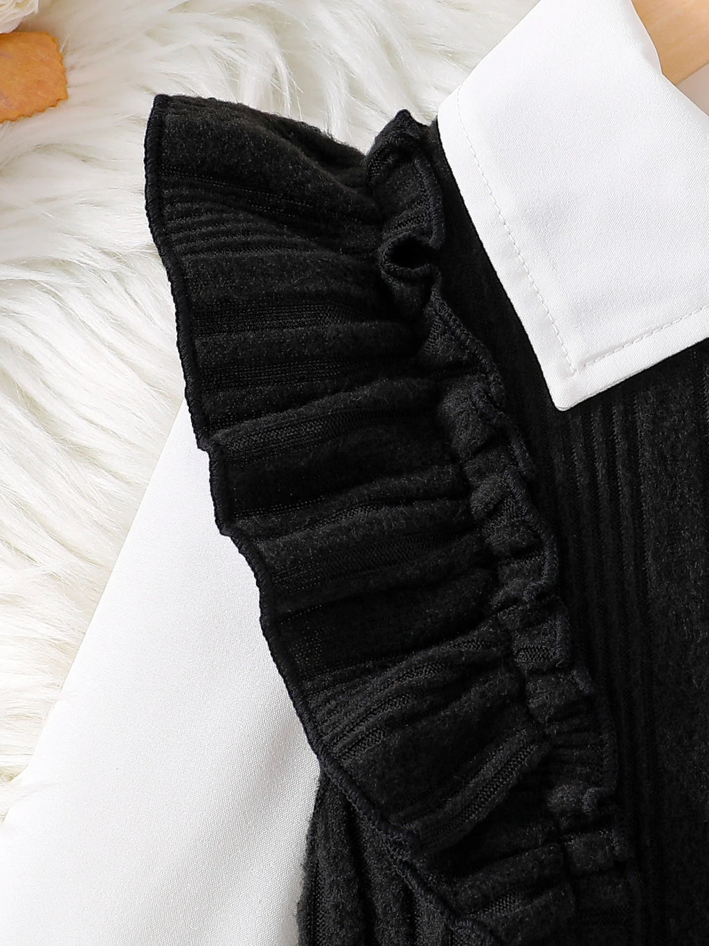 Girls Fashion Casual Dress Set Spring Autumn White Lapel Flower Sleeve Shirt Solid Color Knitted Wing Sleeve Dress