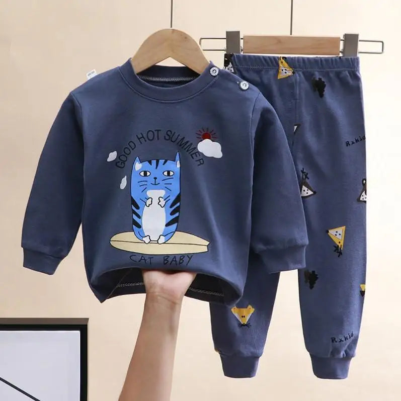 Dinosaur Printed Baby Boys Home Clothes Two Piece Set Autumn Winter Inner Wear Long Sleeve Set Toddler Costume Kids Pajamas
