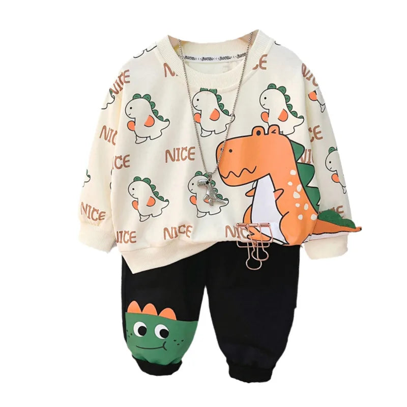 Kidsclick Kids’ Cartoon T-Shirt & Pants Set – Spring/Autumn 2-Piece Casual Outfit (Toddlers 1-5 Years)