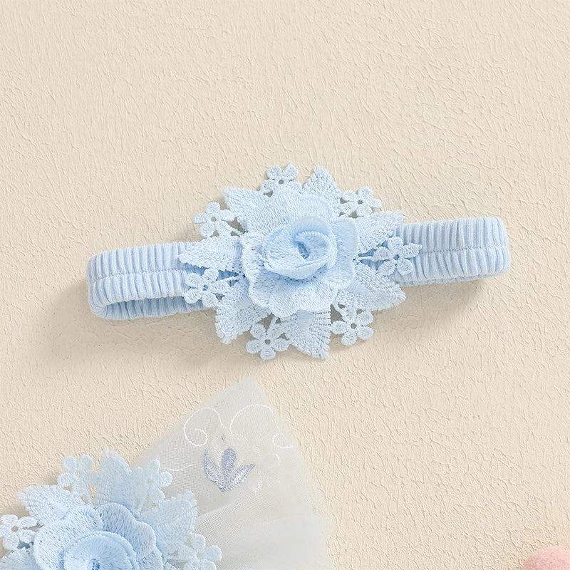 Kidsclick Baby Girl 3D Flower Embroidered Romper Dress with Headband