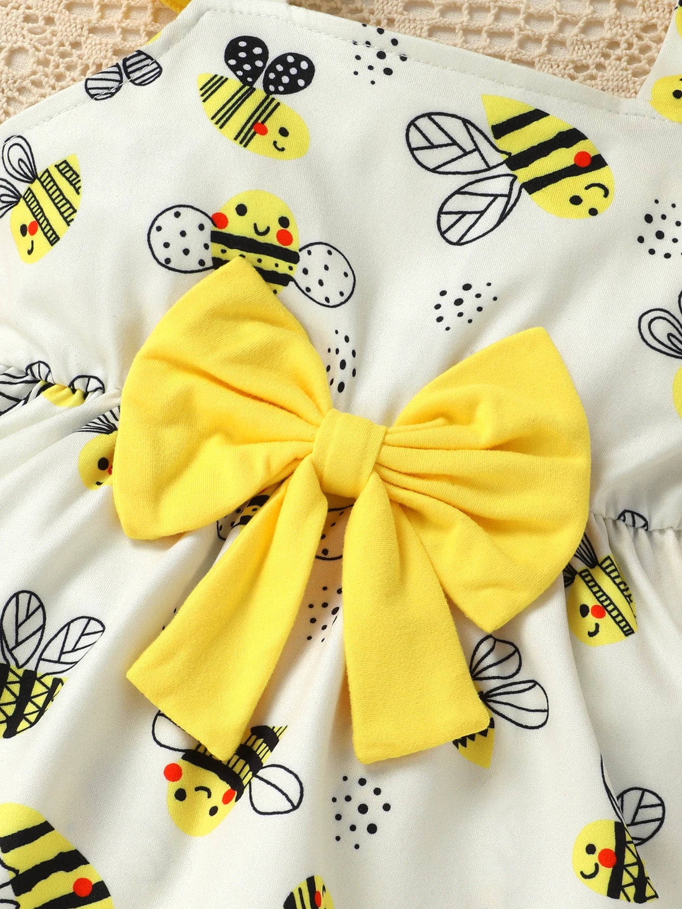 Kidsclick Baby Girls Bee Print Summer Romper – Flutter Sleeve Bow Cute Baby Outfit