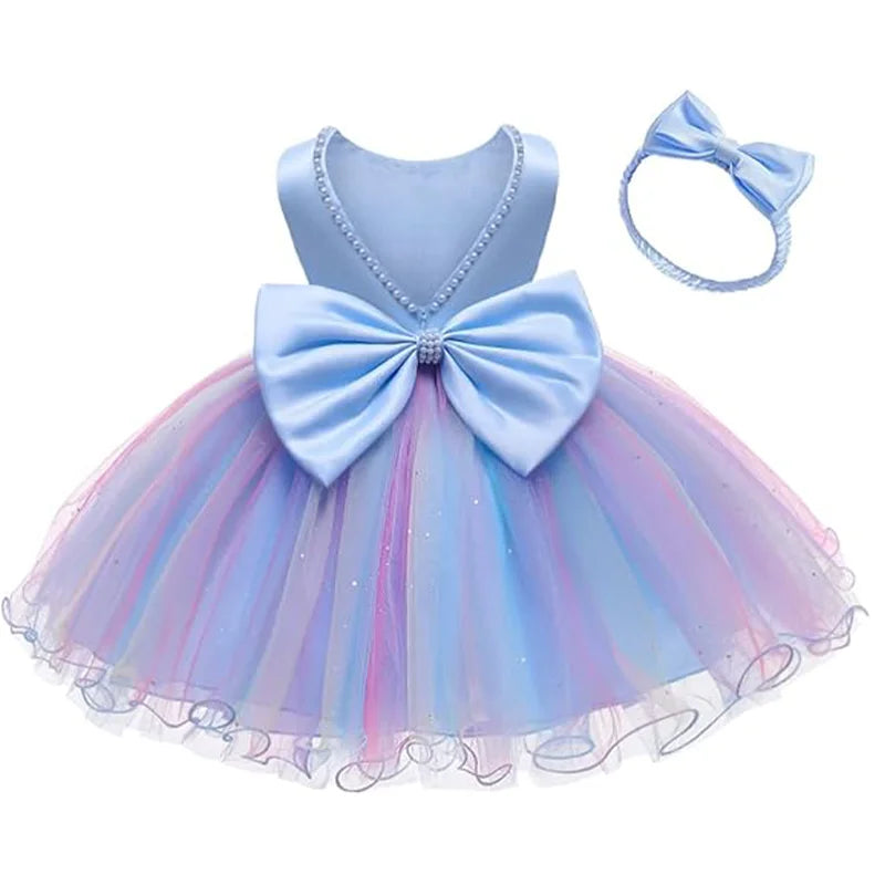 Kidsclick Baby Girls Tulle Backless Pageant Dress – Big Bow Flower Girl Dress with Headband