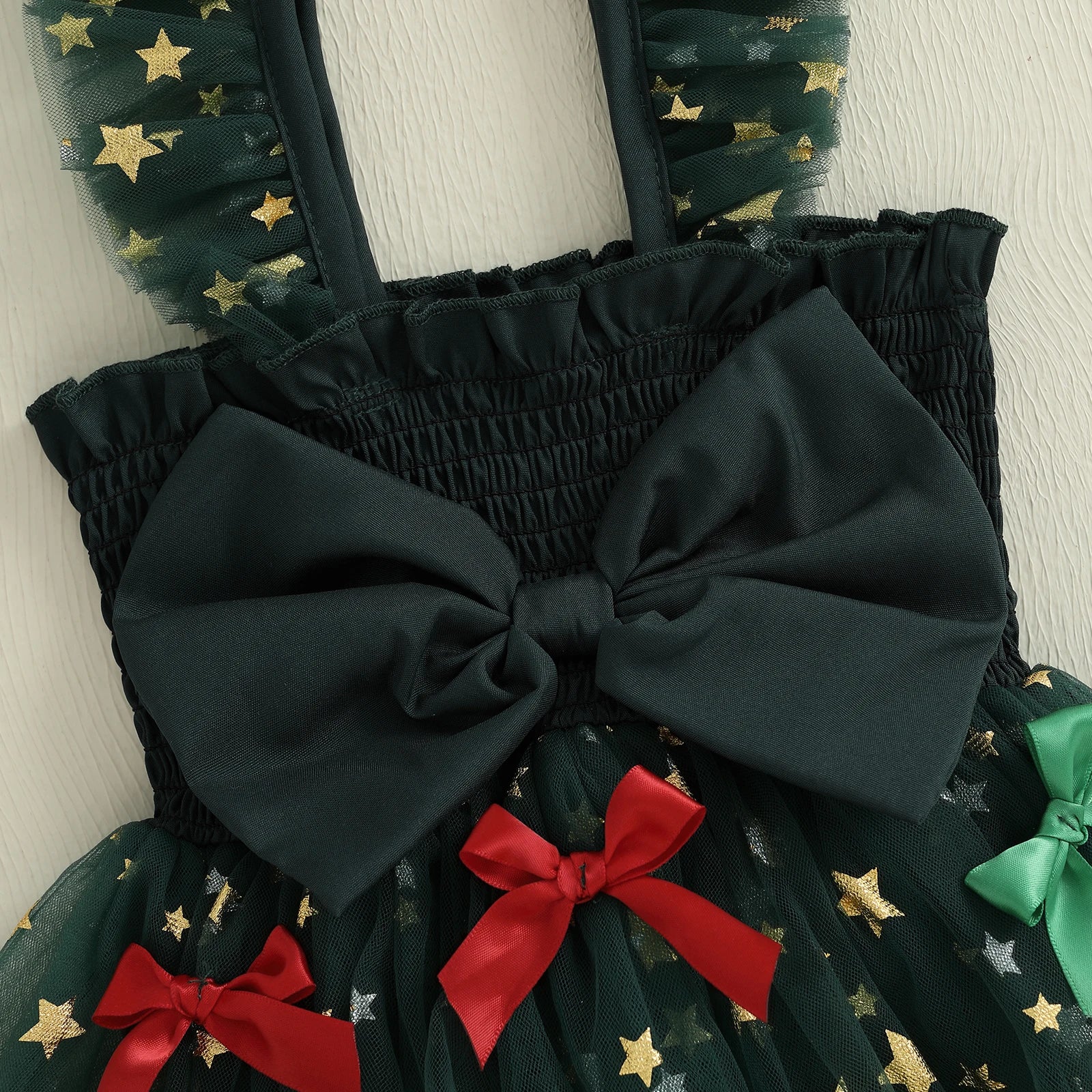 Kidsclick Baby Girls Christmas Romper Dress – Star Print Tulle Sleeveless Baby Outfit with Headband