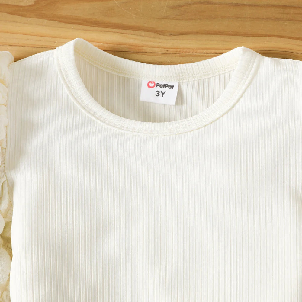 Toddler Girl Textured Ribbed Long Puff-sleeve Dress (Belt is not included)