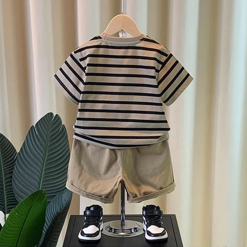 Kidsclick Boys’ Striped T-Shirt & Shorts Set – Summer 2-Piece Outfit (Ages 0-5 Years)