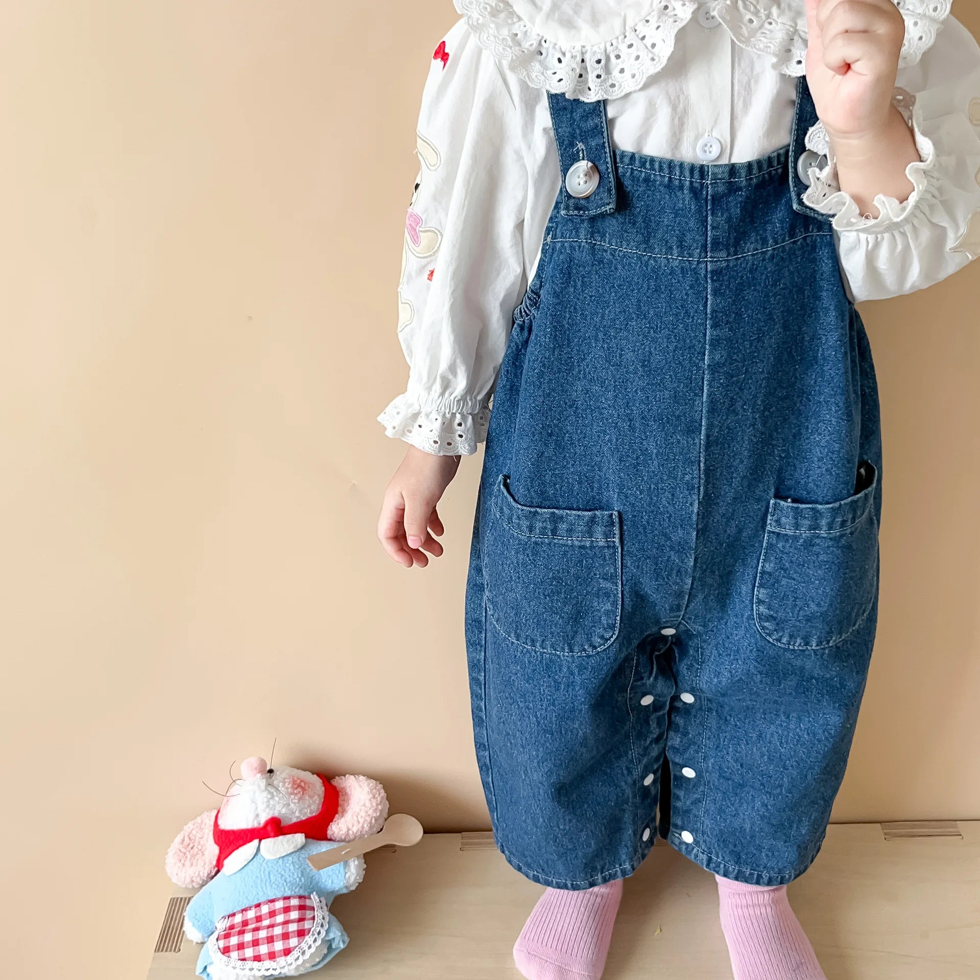 2025 Autumn New Baby Girl Sleeveless Denim Jumpsuit Toddler Girl Cute Rabbit Ear Overalls Infant Romper Kids Clothes 0-24M