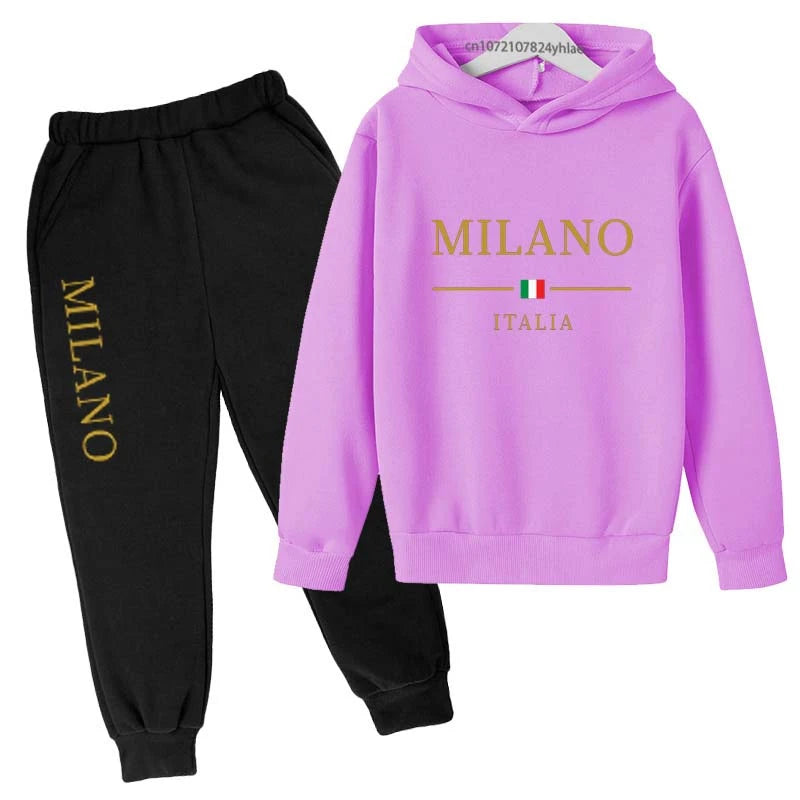 Kids Fashion Brand Letter Print 2pcs Pullover Hoodie+Pants Tracksuits 2-13 Years Boys Girls Casual Outfits Children Clothes Sets