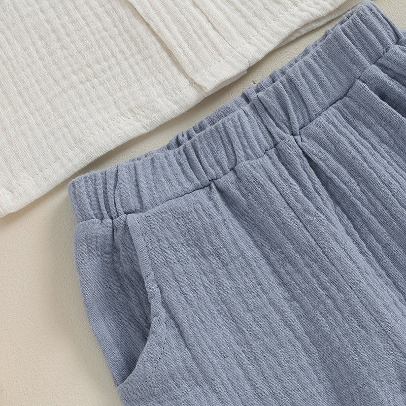 VISgogo 2pcs Kids Baby Boys Outfit Button Down Long Sleeve T-shirt with Solid Color Long Pants Linen Spring Fall Outfit