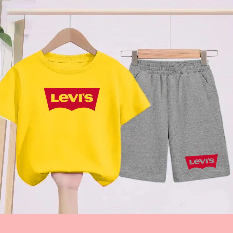 Kidsclick Kids’ Letter Print T-Shirt & Shorts Set – Summer 2-Piece Casual Sports Outfit (Ages 1-12 Years, Boys & Girls)