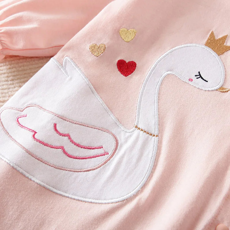 Kidsclick Baby Swan Embroidered Cotton Bodysuit – Long Sleeve Infant Outfit