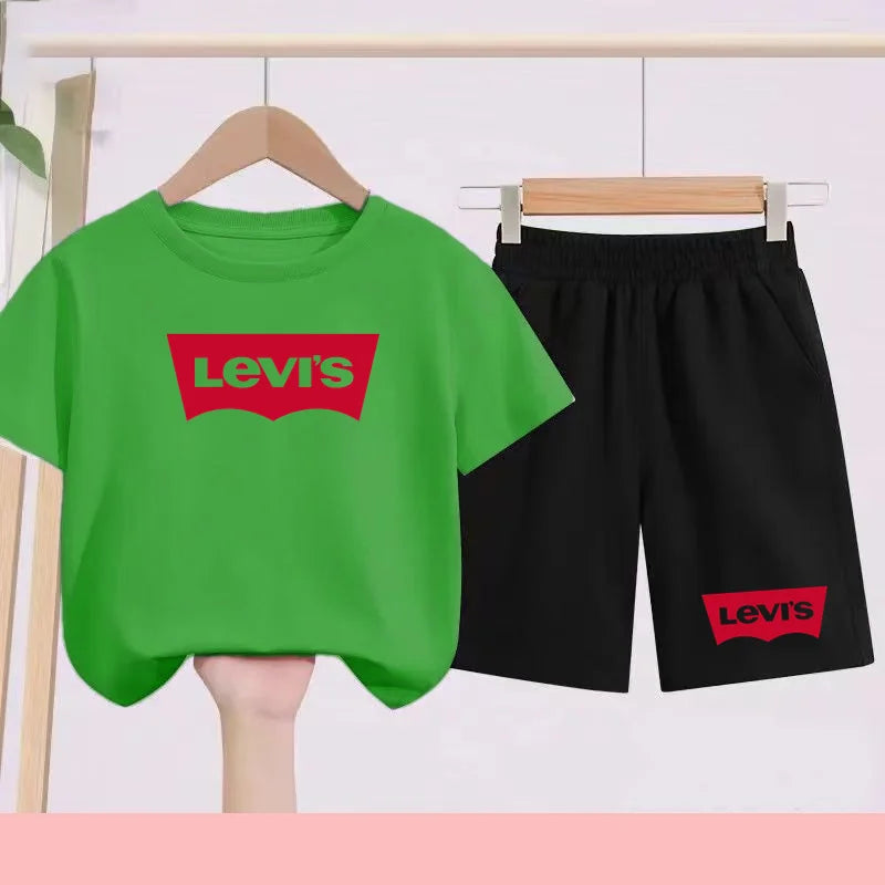 Kidsclick Kids’ Letter Print T-Shirt & Shorts Set – Summer 2-Piece Casual Sports Outfit (Ages 1-12 Years, Boys & Girls)