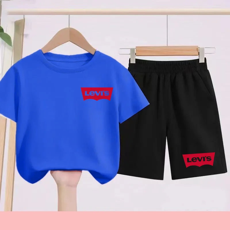 Kidsclick Kids’ Letter Print T-Shirt & Shorts Set – Summer 2-Piece Casual Sports Outfit (Ages 1-12 Years, Boys & Girls)