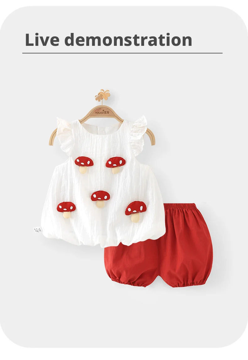 【Youqi】Chinese 0-2 Year Old Baby Girl Outfit Short-Sleeve Shorts Set New Style Baby Top Two-Piece Set Children's Fashionable Outfit
