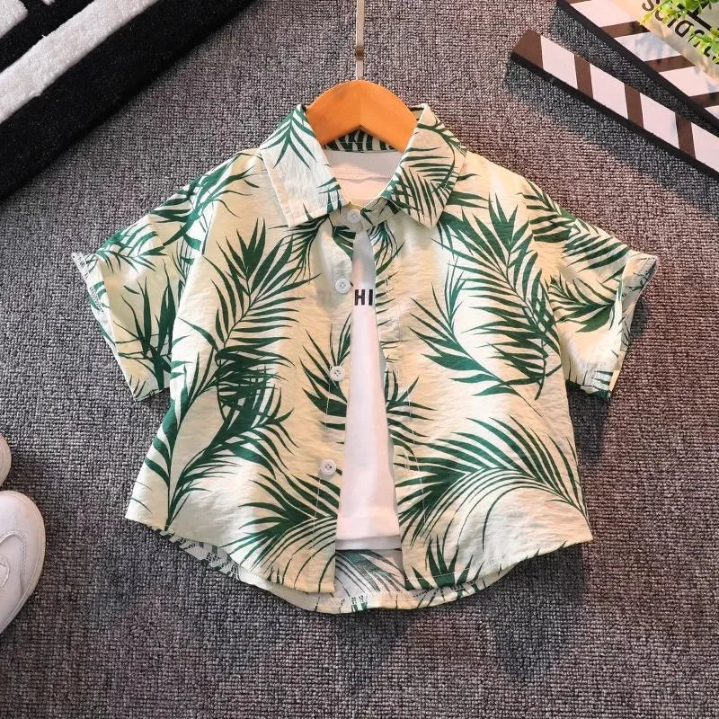 Kidsclick Boys’ Floral T-Shirt & Shorts Set – Summer Beach 2-Piece Outfit (Toddlers & Kids)