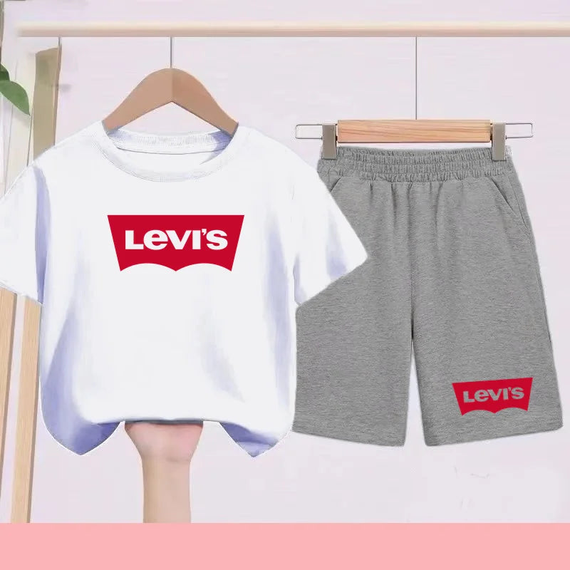 Kidsclick Kids’ Letter Print T-Shirt & Shorts Set – Summer 2-Piece Casual Sports Outfit (Ages 1-12 Years, Boys & Girls)