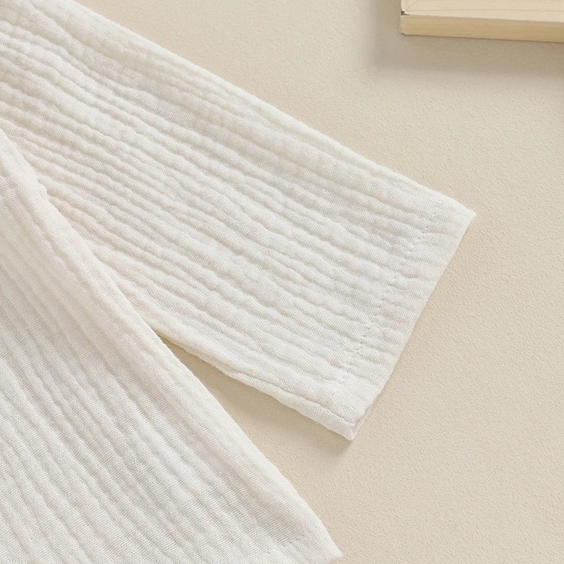 VISgogo 2pcs Kids Baby Boys Outfit Button Down Long Sleeve T-shirt with Solid Color Long Pants Linen Spring Fall Outfit