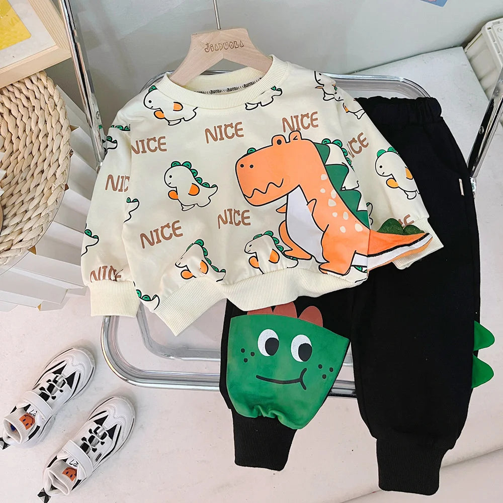 Kidsclick Kids’ Cartoon T-Shirt & Pants Set – Spring/Autumn 2-Piece Casual Outfit (Toddlers 1-5 Years)