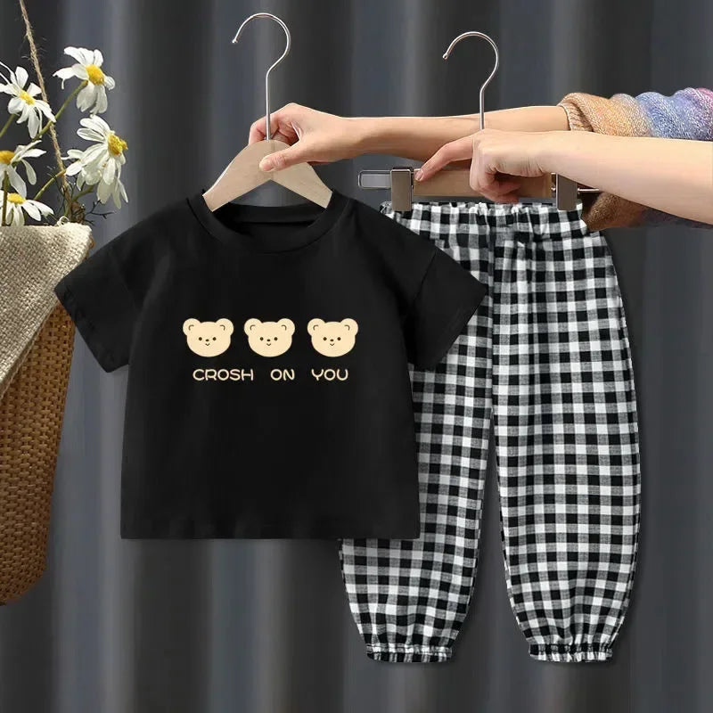 Children's Summer Suit 2024 New Kids Casual Summer Tops +pants Clothes Boys and Girls Tshirt Pants Clothes Set