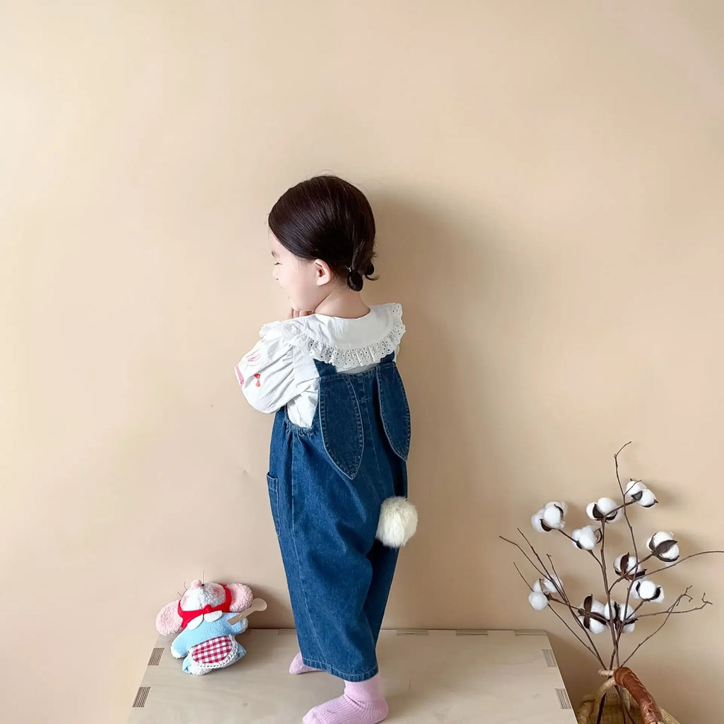 2025 Autumn New Baby Girl Sleeveless Denim Jumpsuit Toddler Girl Cute Rabbit Ear Overalls Infant Romper Kids Clothes 0-24M