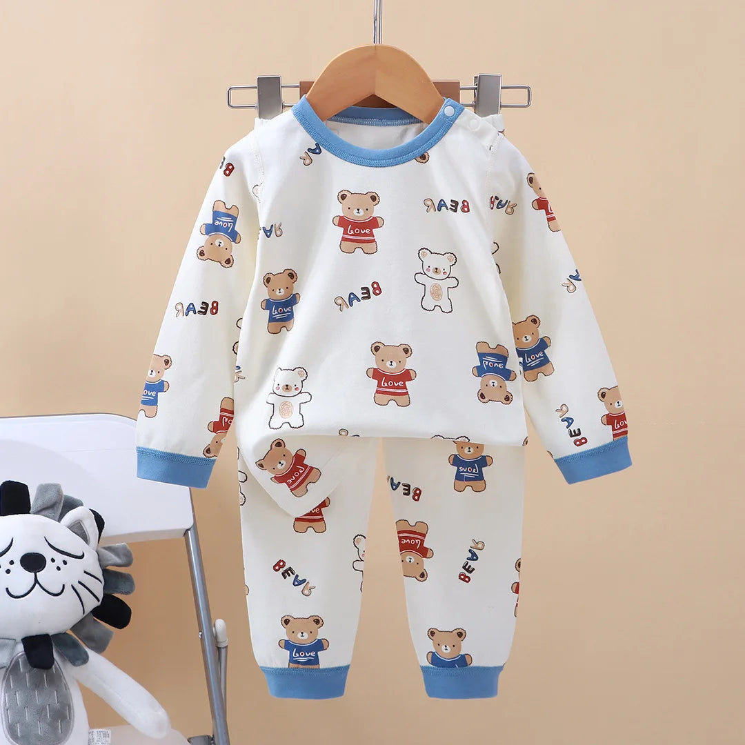 Kidsclick Kids’ Cartoon Print Cotton Pajamas – Long Sleeve 2-Piece Sleepwear Set for Spring