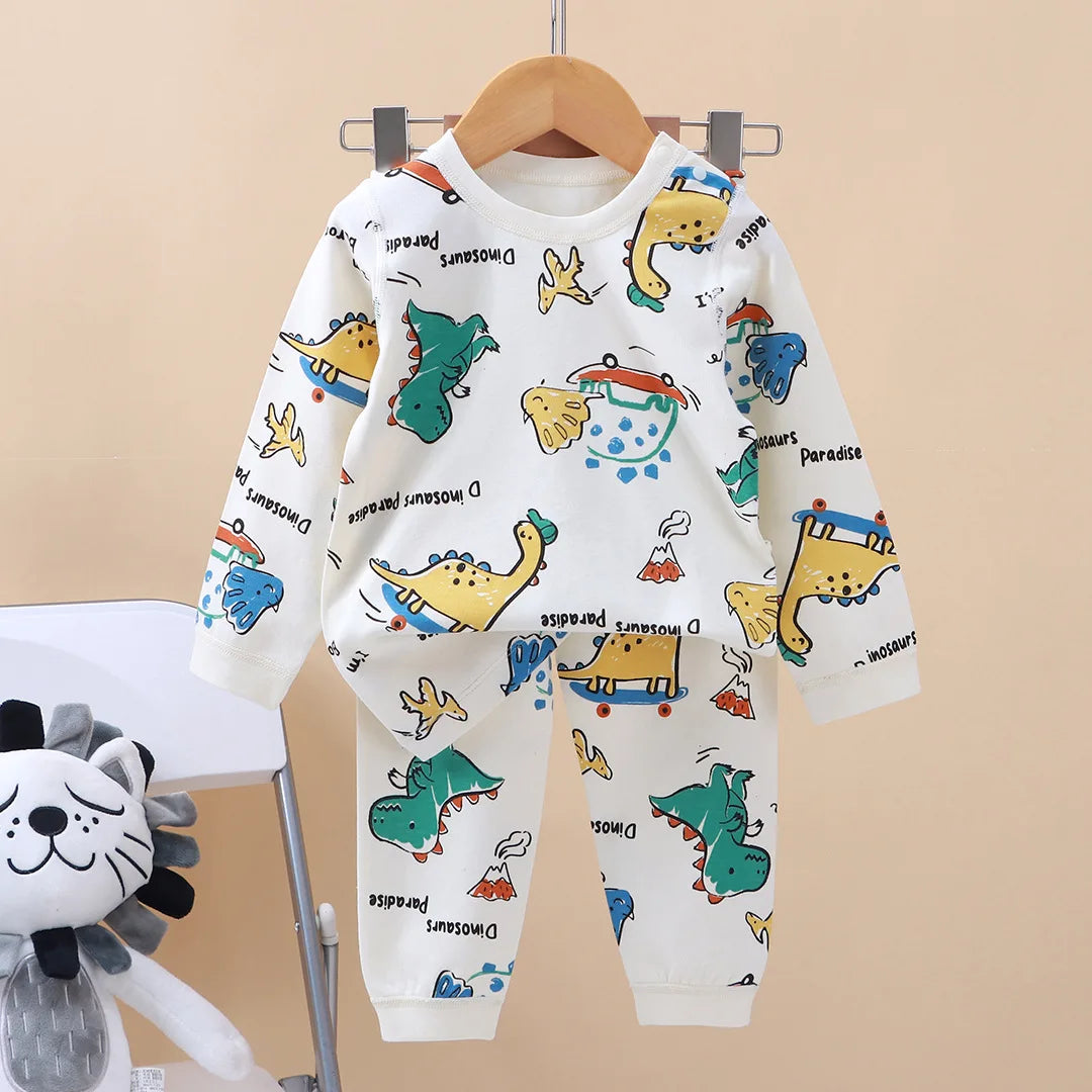 Kidsclick Kids’ Cartoon Print Cotton Pajamas – Long Sleeve 2-Piece Sleepwear Set for Spring