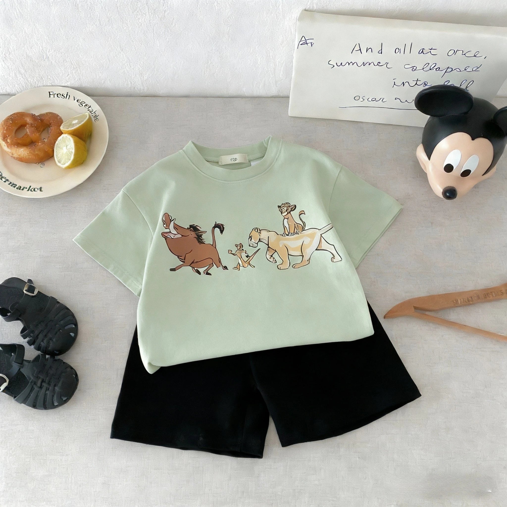 Kidsclick Boys’ Lion Print T-Shirt & Shorts Set – Summer 2-Piece Casual Outfit