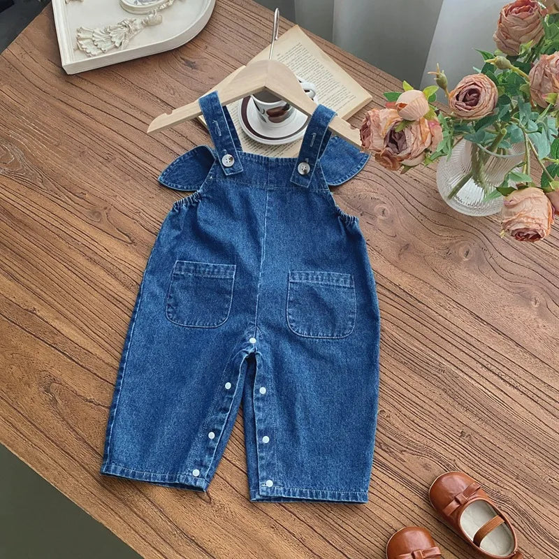 2025 Autumn New Baby Girl Sleeveless Denim Jumpsuit Toddler Girl Cute Rabbit Ear Overalls Infant Romper Kids Clothes 0-24M