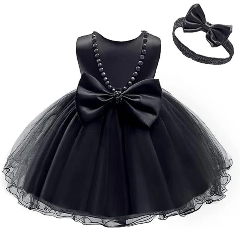 Kidsclick Baby Girls Tulle Backless Pageant Dress – Big Bow Flower Girl Dress with Headband